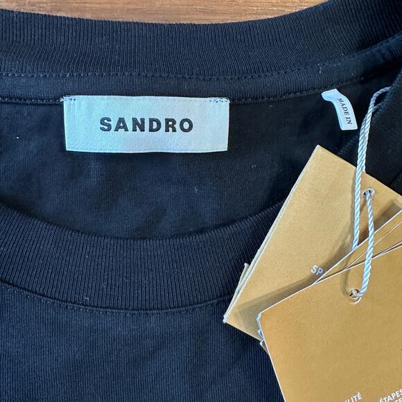 Sandro Diamond Cropped Black T-shirt, Short Sleeves, size 1 small - Picture 11 of 12